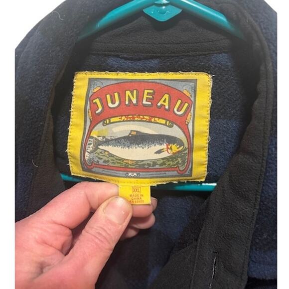 Juneau flannel Jacket shacket coat button up blue and black checks men's sz XXL - Picture 3 of 8